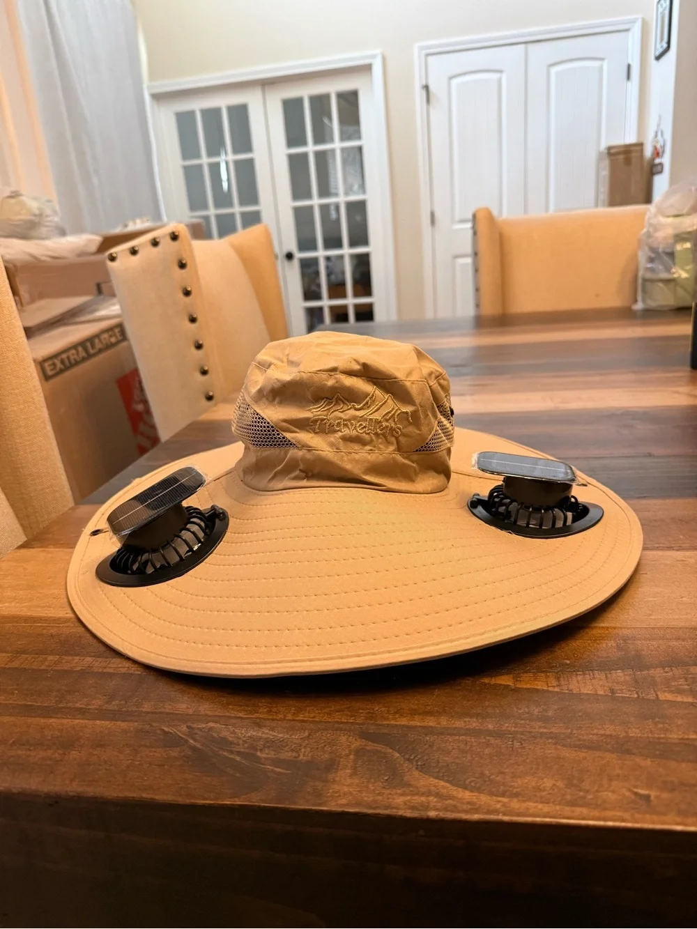 Wide-Brim Men’s Sun Hat with Integrated Fans - Tan